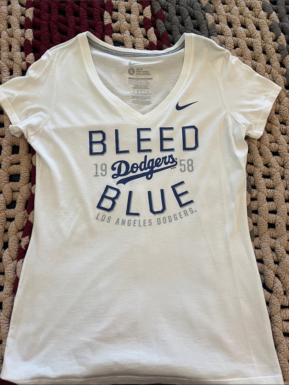 Nike White V-Neck Dodgers 'Bleed Blue' Tee